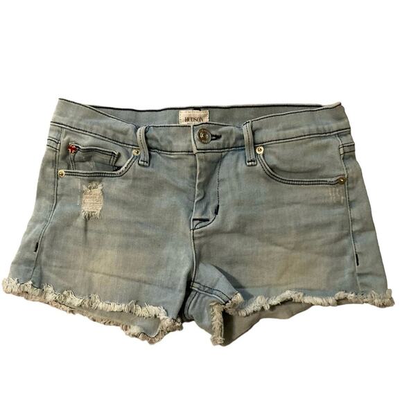Hudson Jeans Pants - Hudson Amber Raw Edge Hem Shorts Sz 25 Distressed Denim Low Rise Sata Blue USA